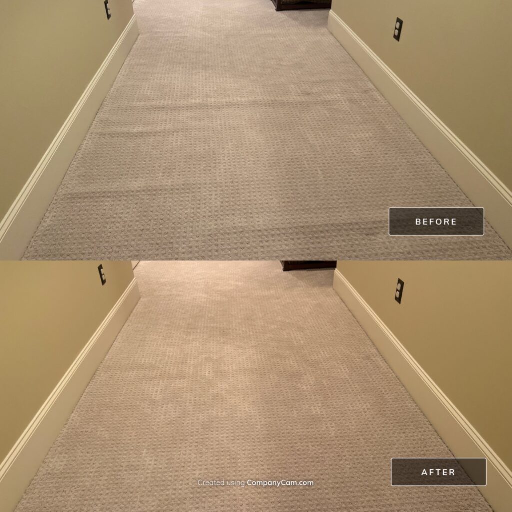 brown carpet in hallway before and after carpet stretching